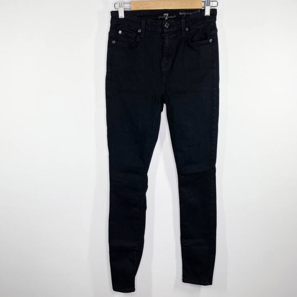 7 For All Mankind The High Waist Black Denim Skinny Jeans Women's Size 26 - Picture 1 of 10